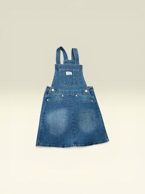 Levi's Girls' Blue Denim Classic Jumper Overalls Skirt Sz 7/8 Leather Logo